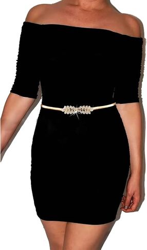Cosydays Leaf Waist Belt Gold Skinny Metal Waist Chain Elastic Dress Belt Leaves Waistband Jewelry for Women and Girls in Saudi Arabia