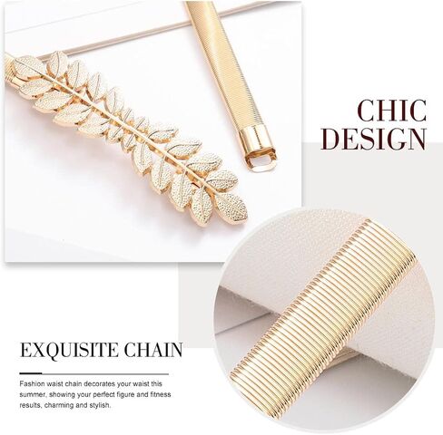 Cosydays Leaf Waist Belt Gold Skinny Metal Waist Chain Elastic Dress Belt Leaves Waistband Jewelry for Women and Girls in Saudi Arabia