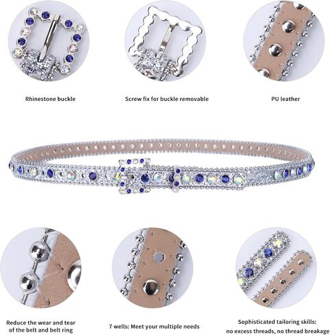 TINIDI Womens Thin Belts Skinny Leather Belt Luxury Strap Rhinestones Studded Bling Waist Belt in Kuwait