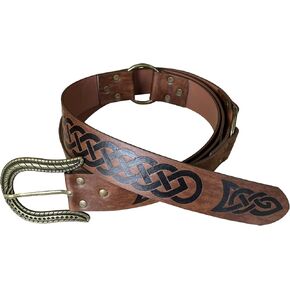 حزام بإبزيم منقوش من HiiFeuer Nordic، حزام فارس من الجلد الصناعي من العصور الوسطى الرجعية، LARP Cosplay للهالوين in Kuwait