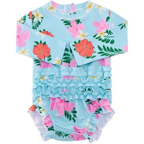 ADUKIDE Baby Girls Rash Guard Swimsuit Long Sleeve Ruffles Swimwear with Zipper UPF 50+ One Piece Beachwear Size 3-24 Months
