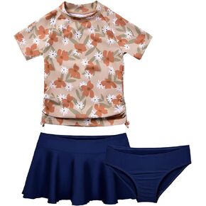 Cadocado Girls Rash Guard Swimwear 3 Pieces Bathing Suit UPF 50+ Floral Swim Set Short Sleeve Swimsuit with Skirt in Saudi Arabia