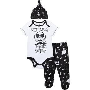 Disney Nightmare Before Christmas Baby Footed Pant and Bodysuit Set with Hat Newborn to Infant in Kuwait