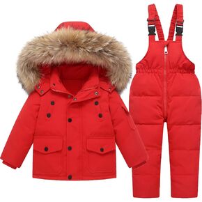 Kids 2-Piece Snowsuit Toddler Baby Boys Girls Winter Wear Down Jacket Ski Jacket & Snow Bib Pants Ski Suit, 1-6 Years