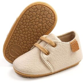 SOFMUO Baby Boys Girls Lace Up Leather Sneakers Soft Rubber Sole Infant Moccasins Newborn Oxford Loafers Anti-Slip Toddler Wedding Uniform Dress Shoes