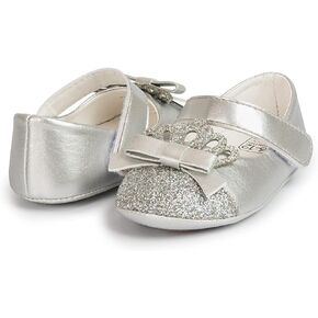 Sawimlgy Baby Girls Mary Jane Sequins Crown Flats PU Leather Wedding Party Princess Ballet Shoe Infant Rubber Sole Prewalker Toddler First Crib Shoes