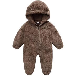 UVIPC Newborn Baby Fleece Footie Snowsuit Winter Onesie Cartoon Bear Warm Hooded Outfits for Girls Boys