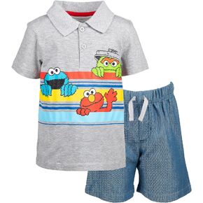 قميص بولو وسروال قصير من Sesame Street Oscar the Grouch Cookie Monster Elmo للأطفال الرضع حتى الأطفال الصغار in Kuwait