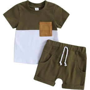 Adobabirl Baby Boy Shorts Set Summer Clothes Short Sleeve Striped Pocket Tshirt and Shorts Casual Toddler Boy Outfits in Saudi Arabia