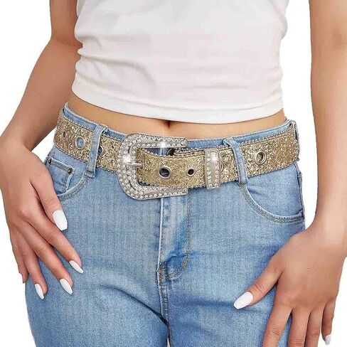 Tgirls حجر الراين حزام للنساء الرجال سباركلي رصع حزام جلد الترتر أحزمة وسط خمر راعية البقر الغربية حزام للجينز in Kuwait