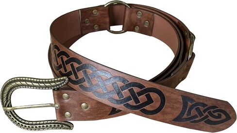 حزام بإبزيم منقوش من HiiFeuer Nordic، حزام فارس من الجلد الصناعي من العصور الوسطى الرجعية، LARP Cosplay للهالوين in Kuwait