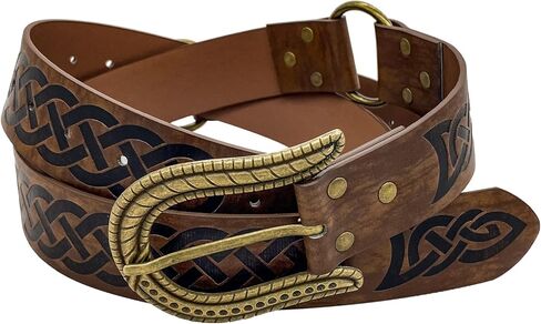 حزام بإبزيم منقوش من HiiFeuer Nordic، حزام فارس من الجلد الصناعي من العصور الوسطى الرجعية، LARP Cosplay للهالوين in Kuwait