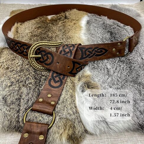 حزام بإبزيم منقوش من HiiFeuer Nordic، حزام فارس من الجلد الصناعي من العصور الوسطى الرجعية، LARP Cosplay للهالوين in Kuwait