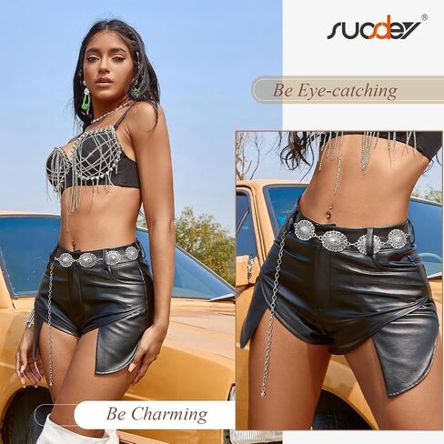 SUOSDEY Women Metal Waist Chain Belt Concho Western Cowgirls Country Belt for Jeans Dress in Saudi Arabia