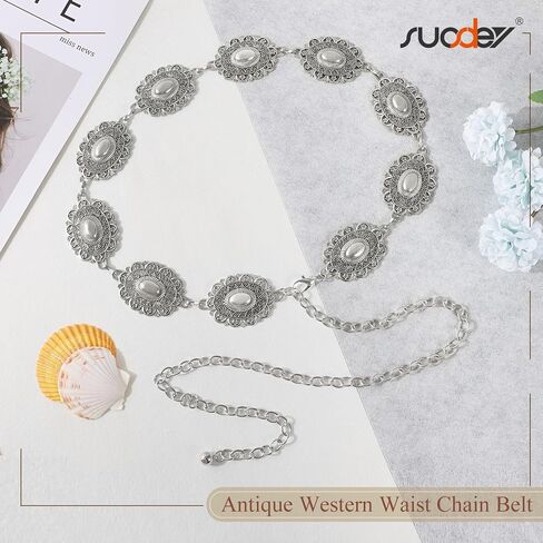 SUOSDEY Women Metal Waist Chain Belt Concho Western Cowgirls Country Belt for Jeans Dress in Saudi Arabia
