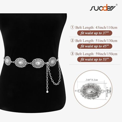 SUOSDEY Women Metal Waist Chain Belt Concho Western Cowgirls Country Belt for Jeans Dress in Saudi Arabia