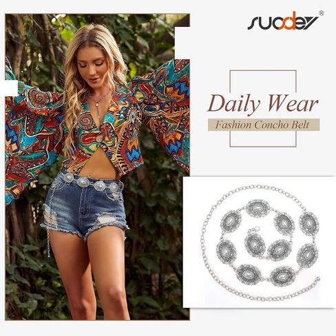 SUOSDEY Women Metal Waist Chain Belt Concho Western Cowgirls Country Belt for Jeans Dress in Saudi Arabia