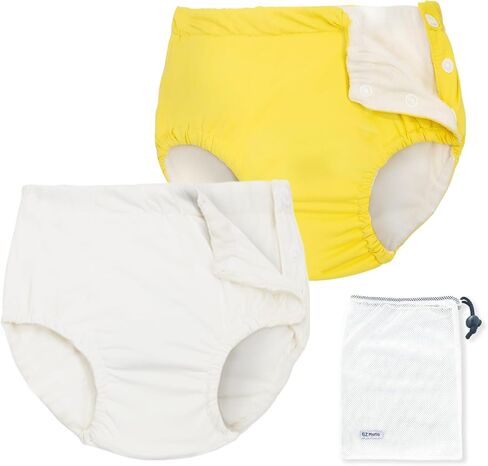 EZ Moms 2 Packs Reusable Swim Diapers Toddler Baby Swim Diaper Size 2 Washable Snap Pool Swimming Diaper 2T Soft and Silky Waterproof Diapers for Swimming Lessons Boys and Girls with a Laundry Bag in Saudi Arabia