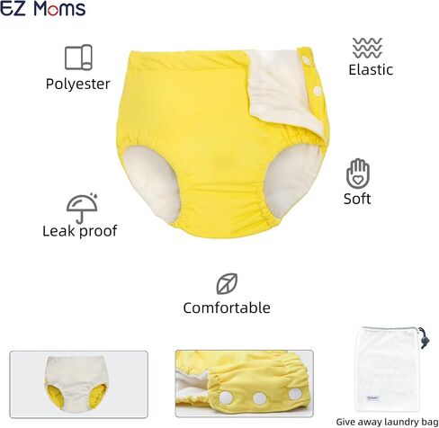 EZ Moms 2 Packs Reusable Swim Diapers Toddler Baby Swim Diaper Size 2 Washable Snap Pool Swimming Diaper 2T Soft and Silky Waterproof Diapers for Swimming Lessons Boys and Girls with a Laundry Bag in Saudi Arabia