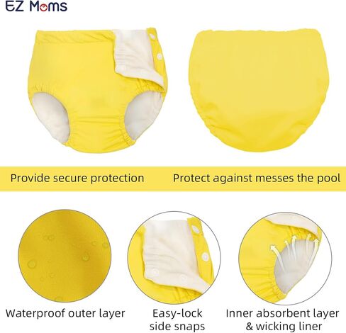 EZ Moms 2 Packs Reusable Swim Diapers Toddler Baby Swim Diaper Size 2 Washable Snap Pool Swimming Diaper 2T Soft and Silky Waterproof Diapers for Swimming Lessons Boys and Girls with a Laundry Bag in Saudi Arabia