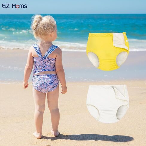 EZ Moms 2 Packs Reusable Swim Diapers Toddler Baby Swim Diaper Size 2 Washable Snap Pool Swimming Diaper 2T Soft and Silky Waterproof Diapers for Swimming Lessons Boys and Girls with a Laundry Bag in Saudi Arabia