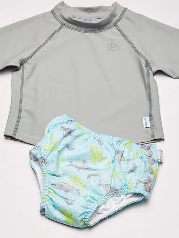 i play. Baby-Girls Short Sleeve Rashguard Set with Snap Reusable Absorbent Swimsuit Diaper in Saudi Arabia