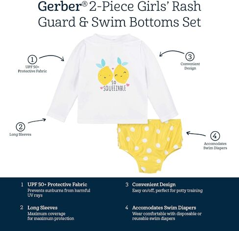 Gerber Baby & Toddler Girls Long Sleeved Rashguard Swimsuit Rash Guard Set in Saudi Arabia