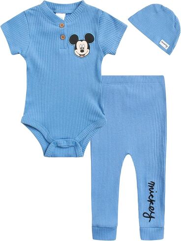 Disney Baby Boys' 3 or 4 Piece Layette Set - Bodysuit, Pants, Hat, Booties - Mickey Mouse, Toy Story, Pooh (0-9M) in Saudi Arabia