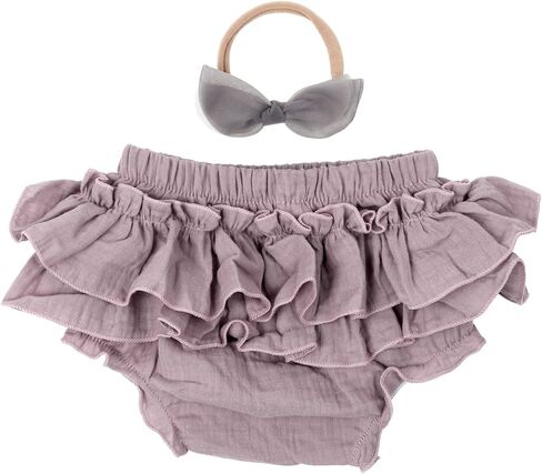 HOOLCHEAN Baby Girls Cotton Gauze Ruffle Bloomer Shorts with Bowknot Headband in Saudi Arabia