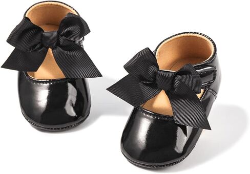 Babelvit Baby Girls Premium Bowknot Mary Jane Flats فستان الأميرة الزفاف أحذية المعمودية نعل مطاطي من جلد البولي يوريثان للأطفال الرضع أول أحذية مشي بدون كعب in Kuwait