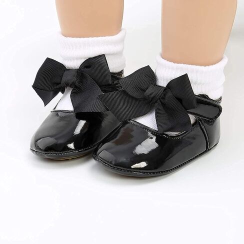 Babelvit Baby Girls Premium Bowknot Mary Jane Flats فستان الأميرة الزفاف أحذية المعمودية نعل مطاطي من جلد البولي يوريثان للأطفال الرضع أول أحذية مشي بدون كعب in Kuwait