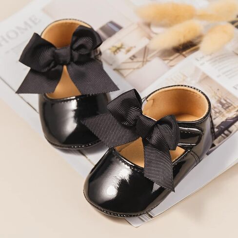 Babelvit Baby Girls Premium Bowknot Mary Jane Flats فستان الأميرة الزفاف أحذية المعمودية نعل مطاطي من جلد البولي يوريثان للأطفال الرضع أول أحذية مشي بدون كعب in Kuwait