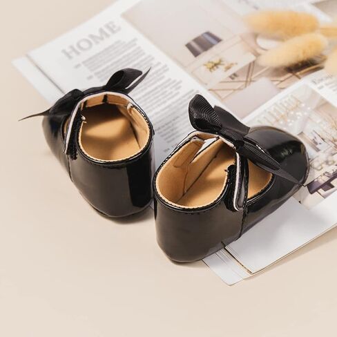 Babelvit Baby Girls Premium Bowknot Mary Jane Flats فستان الأميرة الزفاف أحذية المعمودية نعل مطاطي من جلد البولي يوريثان للأطفال الرضع أول أحذية مشي بدون كعب in Kuwait