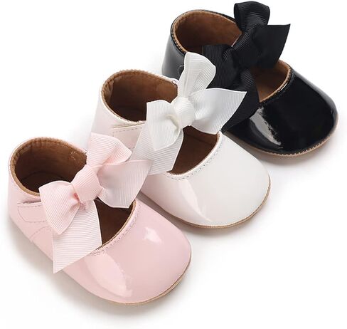 E-FAK Baby Girls Shoes Mary Jane Flats Shoes Anti-Slip Soft Rubber Sole Toddler First Walkers Princess Dress Shoes in Kuwait