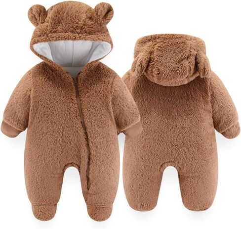 UVIPC Newborn Baby Bear Fleece Outfit Footie Jumpsuit Winter Romper Snowsuit outfit Bear Suit Warm Hooded Outfits in Saudi Arabia