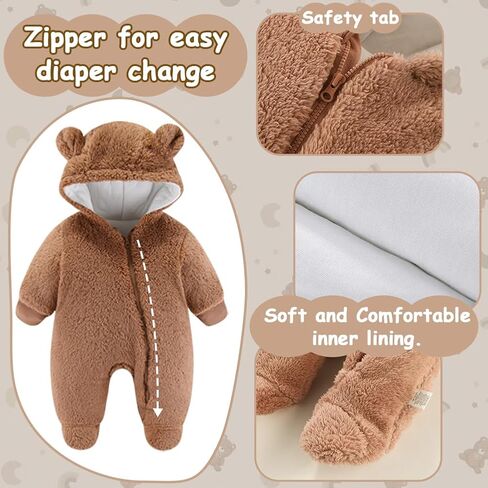 UVIPC Newborn Baby Bear Fleece Outfit Footie Jumpsuit Winter Romper Snowsuit outfit Bear Suit Warm Hooded Outfits in Saudi Arabia