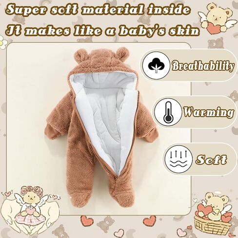 UVIPC Newborn Baby Bear Fleece Outfit Footie Jumpsuit Winter Romper Snowsuit outfit Bear Suit Warm Hooded Outfits in Saudi Arabia