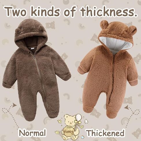 UVIPC Newborn Baby Bear Fleece Outfit Footie Jumpsuit Winter Romper Snowsuit outfit Bear Suit Warm Hooded Outfits in Saudi Arabia
