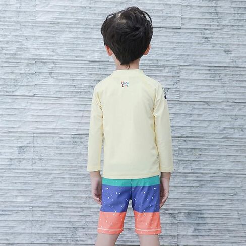 طقم ملابس سباحة للأطفال الأولاد من Rash Guard بأكمام طويلة UPF50+ بدلة سباحة ديناصور صفراء مع قبعة شمسية 1-7 سنوات in Kuwait