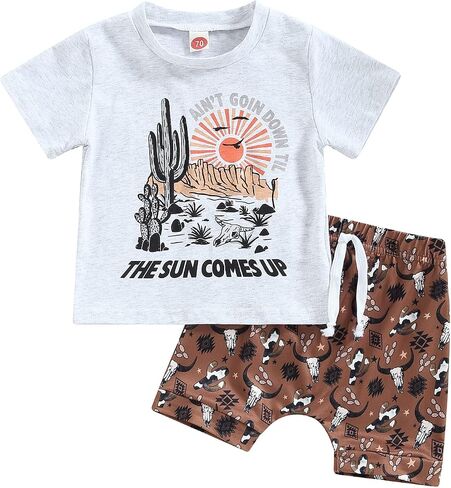 Kupretty Baby Boy Clothes Toddler Fishing Tee Shirt Shorts Set | 3 6 12 18 24 Months 2T 3T 4T Clothing Set Toddler Summer Outfit Fish T-Shirt Shorts Go Fishing with Daddy in Saudi Arabia