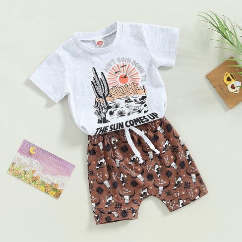 Kupretty Baby Boy Clothes Toddler Fishing Tee Shirt Shorts Set | 3 6 12 18 24 Months 2T 3T 4T Clothing Set Toddler Summer Outfit Fish T-Shirt Shorts Go Fishing with Daddy in Saudi Arabia