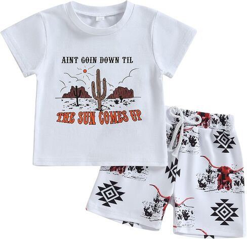 Kupretty Baby Boy Clothes Toddler Fishing Tee Shirt Shorts Set | 3 6 12 18 24 Months 2T 3T 4T Clothing Set Toddler Summer Outfit Fish T-Shirt Shorts Go Fishing with Daddy in Saudi Arabia