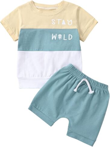 Kupretty Baby Boy Clothes Toddler Fishing Tee Shirt Shorts Set | 3 6 12 18 24 Months 2T 3T 4T Clothing Set Toddler Summer Outfit Fish T-Shirt Shorts Go Fishing with Daddy in Saudi Arabia