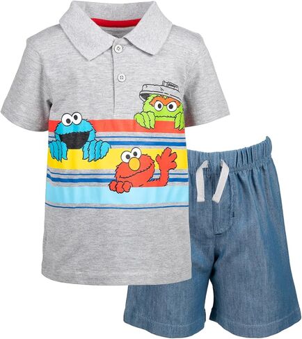 قميص بولو وسروال قصير من Sesame Street Oscar the Grouch Cookie Monster Elmo للأطفال الرضع حتى الأطفال الصغار in Kuwait