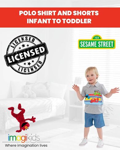 قميص بولو وسروال قصير من Sesame Street Oscar the Grouch Cookie Monster Elmo للأطفال الرضع حتى الأطفال الصغار in Kuwait