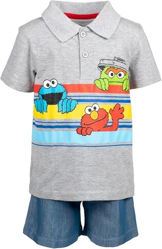 قميص بولو وسروال قصير من Sesame Street Oscar the Grouch Cookie Monster Elmo للأطفال الرضع حتى الأطفال الصغار in Kuwait