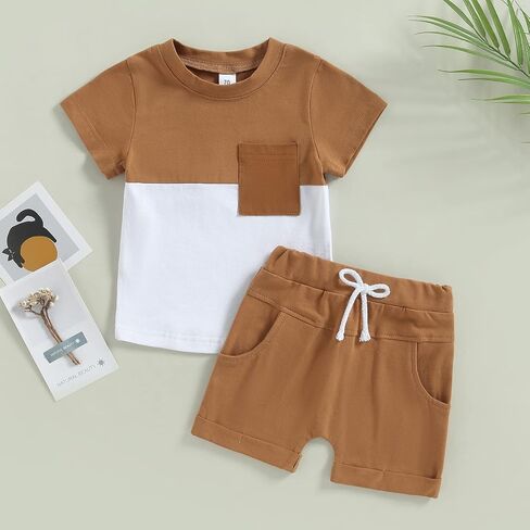YINGISFITM Toddler Baby Boy Clothes Letter Short Sleeve T Shirt Top Boys Shorts with Pocket Cute Summer Outfit 2Pcs Set in Saudi Arabia