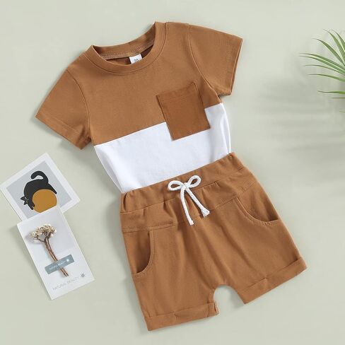 YINGISFITM Toddler Baby Boy Clothes Letter Short Sleeve T Shirt Top Boys Shorts with Pocket Cute Summer Outfit 2Pcs Set in Saudi Arabia