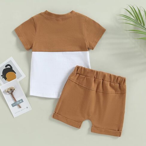 YINGISFITM Toddler Baby Boy Clothes Letter Short Sleeve T Shirt Top Boys Shorts with Pocket Cute Summer Outfit 2Pcs Set in Saudi Arabia