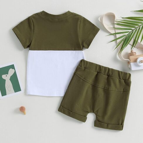 Adobabirl Baby Boy Shorts Set Summer Clothes Short Sleeve Striped Pocket Tshirt and Shorts Casual Toddler Boy Outfits in Kuwait